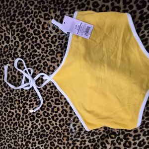 Yellow Halter Top with White Trim